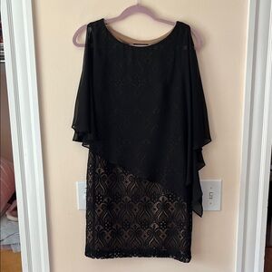 Connected Lace Cold-Shoulder Cape Dress